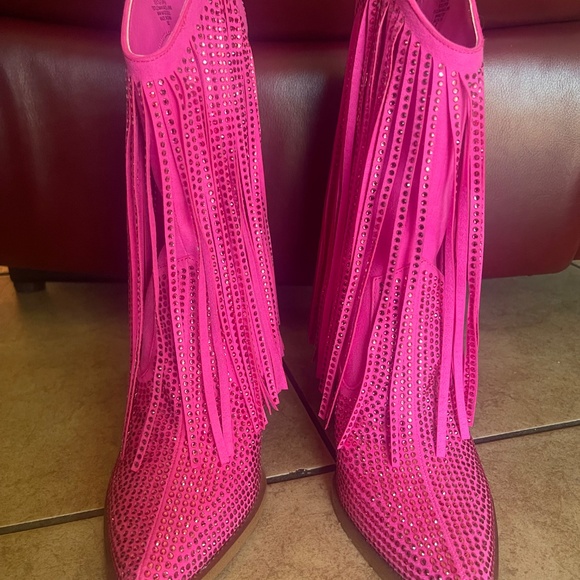 Jessica Simpson Pink Paredisa Rhinestone Fringe Western Booties SZ 7M - Picture 15 of 15